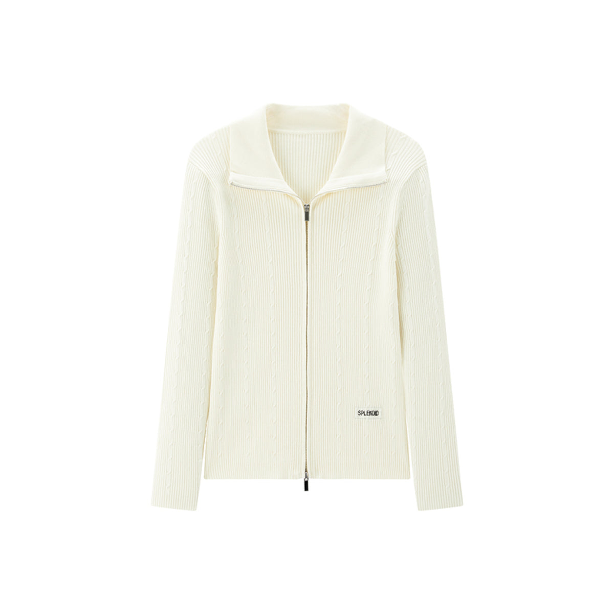 Women's Cable-Knit Collared Two-Way Zip Cardigan
