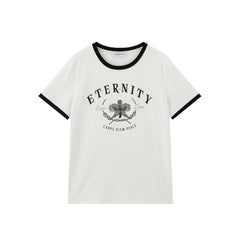 Women's Printed and Embroidered T-Shirt with Contrast Trim