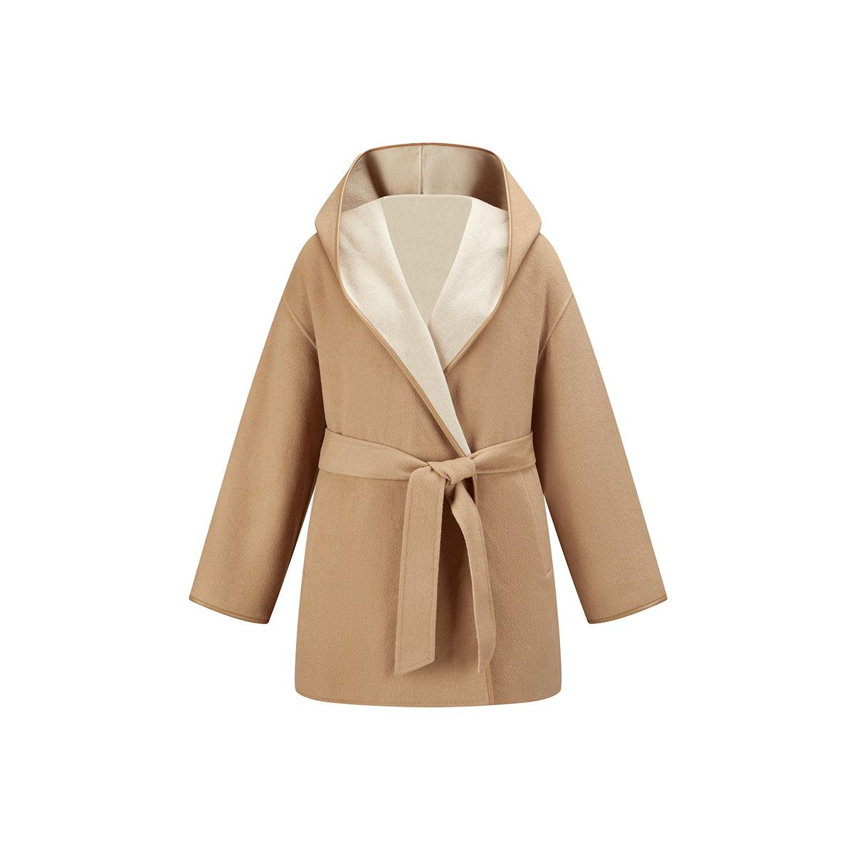 Women's  Hooded Belted Wool Coat