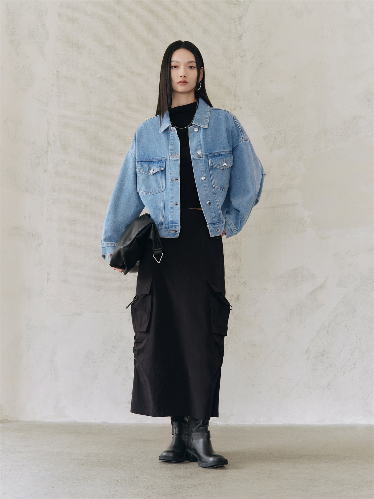 Women's Lantern Sleeve Cotton Denim Jacket