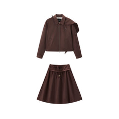 Women's Casual Solid Detachable Jacket & Skirt Set