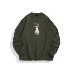 Men's Dark Green Heavyweight Dog Embroidery Sweatshirt