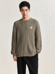 Men's Camel Embroideried Cable Pullover