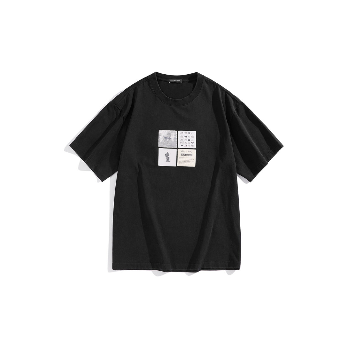 Men's Washed Distressed T-Shirt with Patchwork