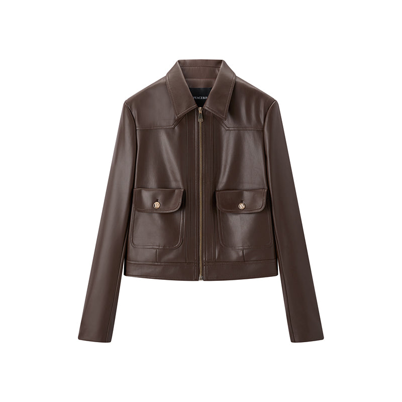 Women's Turn-Down Collar PU Leather Jacket