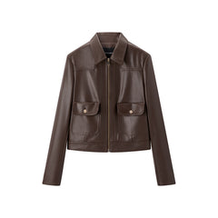 Women's Turn-Down Collar PU Leather Jacket