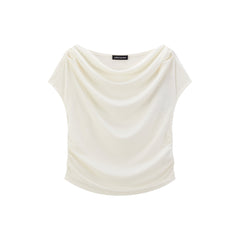 Women's Draped Neck Acetate Ruched T-Shirt