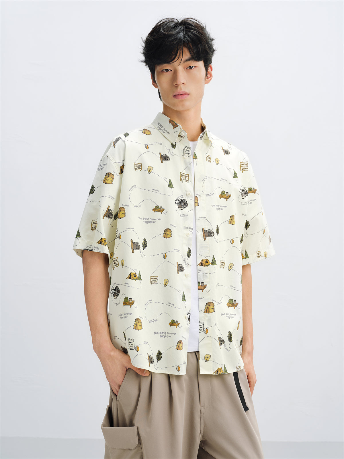 Men's Cotton Short-Sleeve Shirt with Allover Print