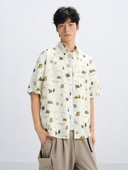 Men's Cotton Short-Sleeve Shirt with Allover Print