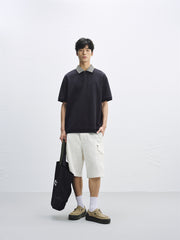 Men's Beige Utility Embroidered Cargo Shorts