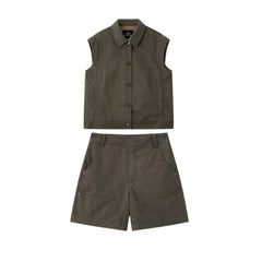 Women's Casual Cargo-Style Vest and Shorts Set