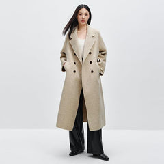 Women's Khaki Double-Breasted Wool Coat