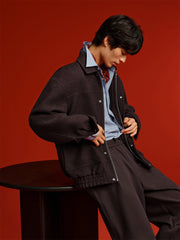 Men's Burgundy Tweed-Texture Tailored Jacket