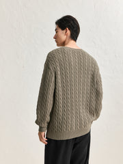 Men's Camel Embroideried Cable Pullover