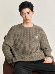 Men's Embroideried Cable-Knit Pullover