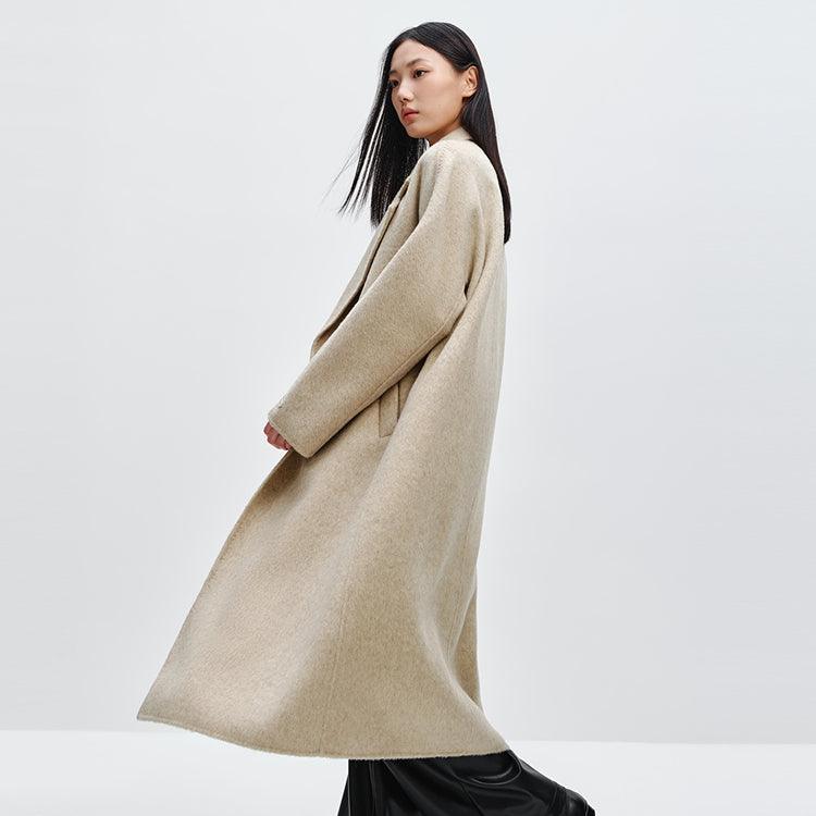 Women's Khaki Double-Breasted Wool Coat