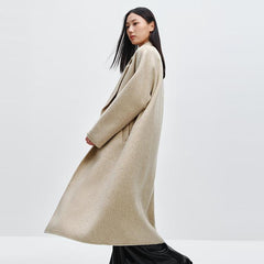 Women's Khaki Double-Breasted Wool Coat