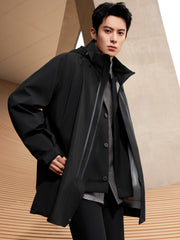 Men's Long Hooded Drawstring Trench Coat