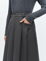 Women's Gray Pleated A Line Midi Skirt