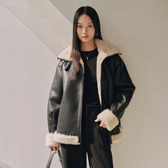 Women's PU Fleece Patchwork Jacket