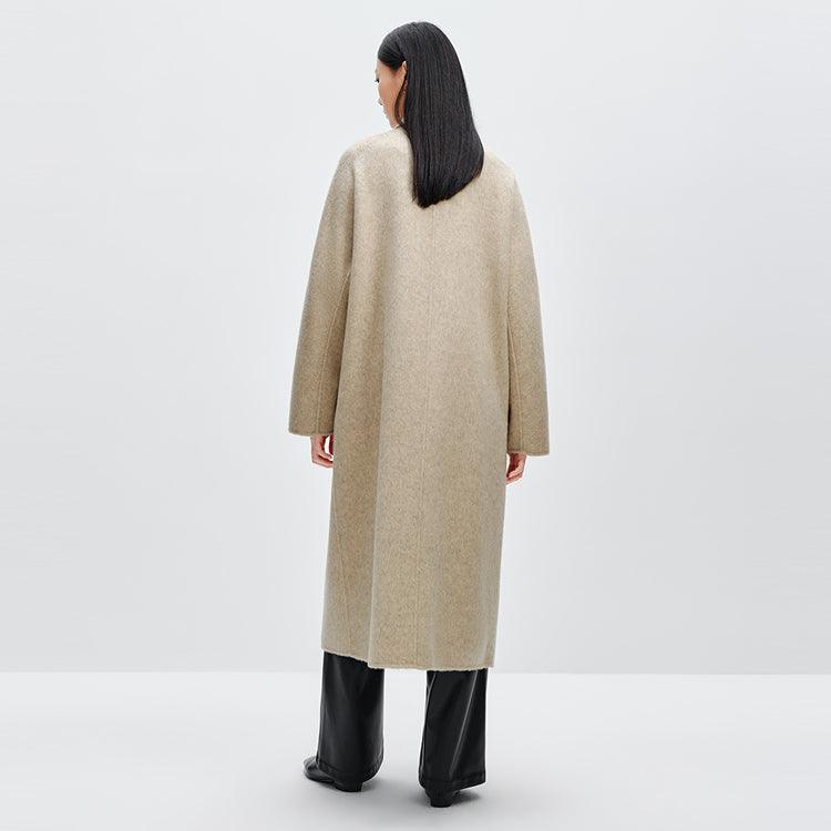 Women's Khaki Double-Breasted Wool Coat