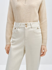 Women's Beige High Waist Tapered Jeans