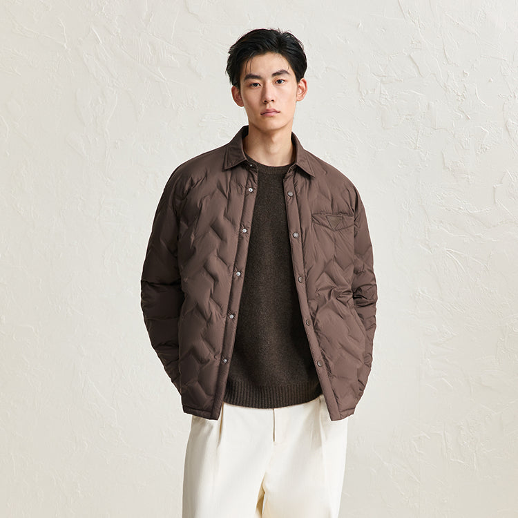 Men's Brown Embossed Label Puffer Jacket