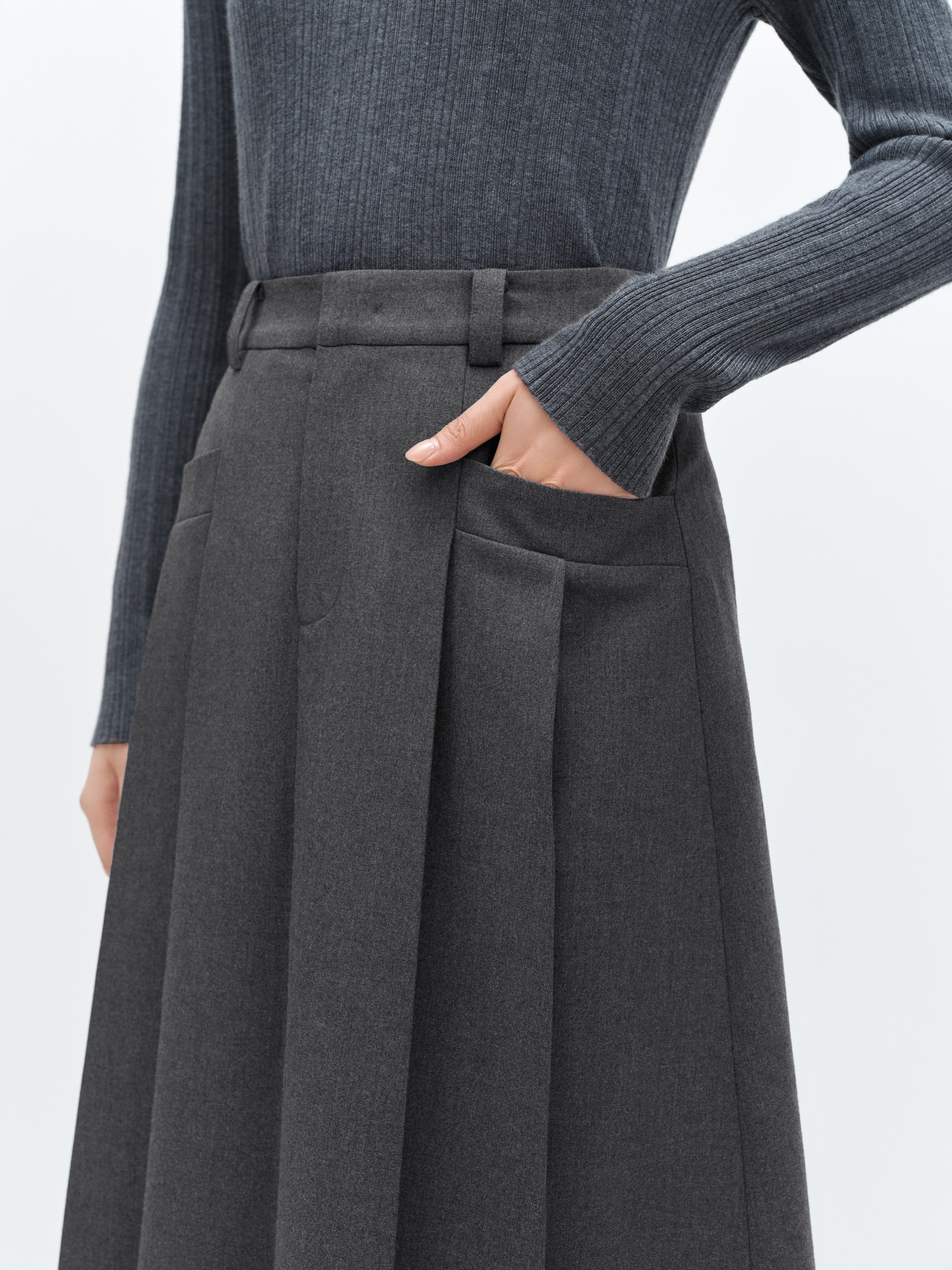 *US Final Sale*Women's Pleated A Line Midi Skirt