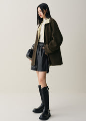 Women's Short Stand-Collar Double-Face Wool Coat