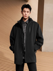 Men's Long Hooded Drawstring Trench Coat