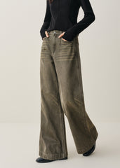 Women's Distressed Wide-Leg Jeans with Whiskering