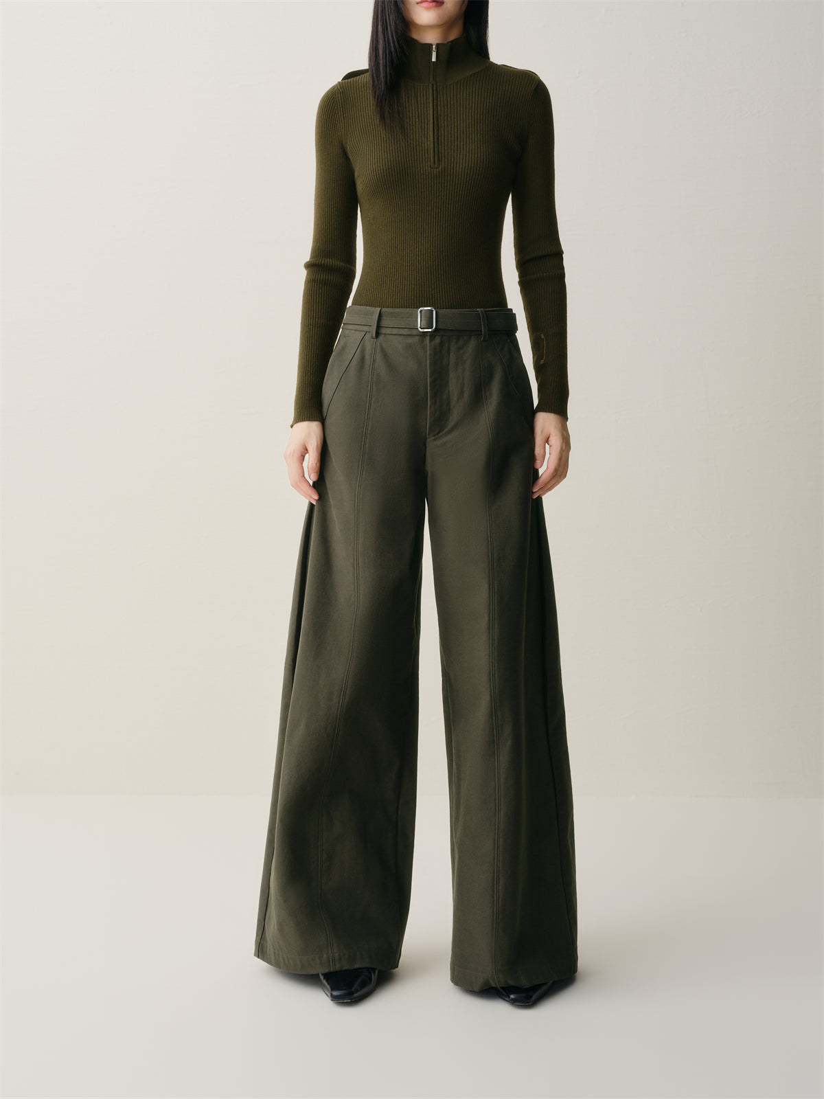 Women's Wide-Leg Pants with Detachable Belt