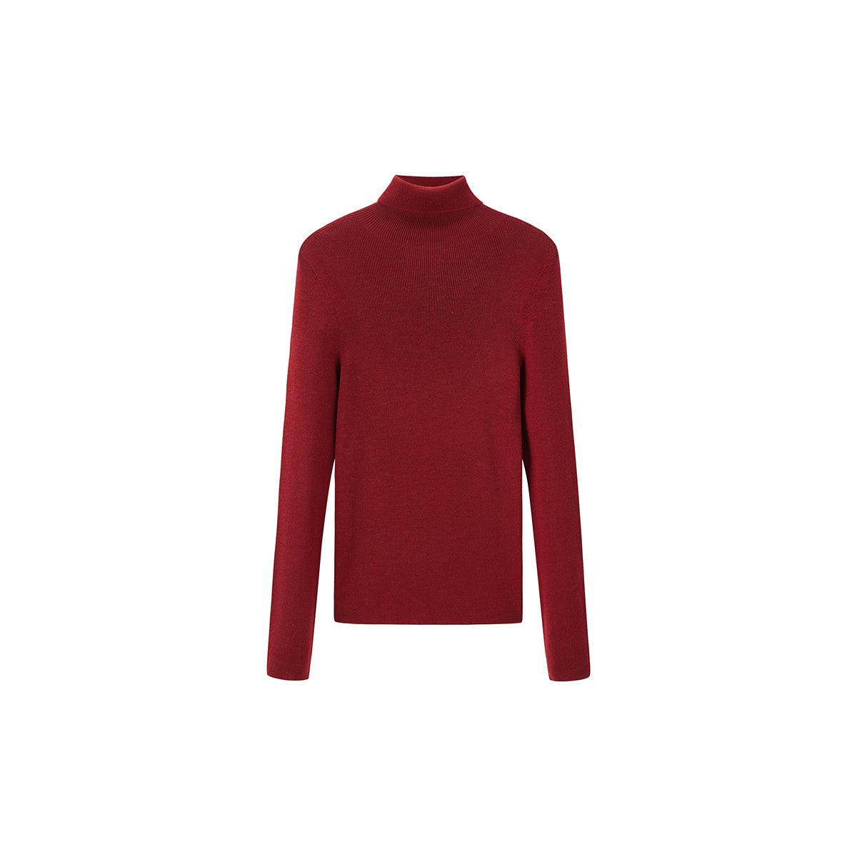 Women's Red Turtleneck Wool Pullover