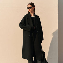 Women's Black Straight Double-faced Wool Coat