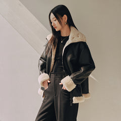 Women's PU Fleece Patchwork Jacket