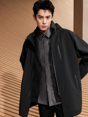 Men's Long Hooded Drawstring Trench Coat