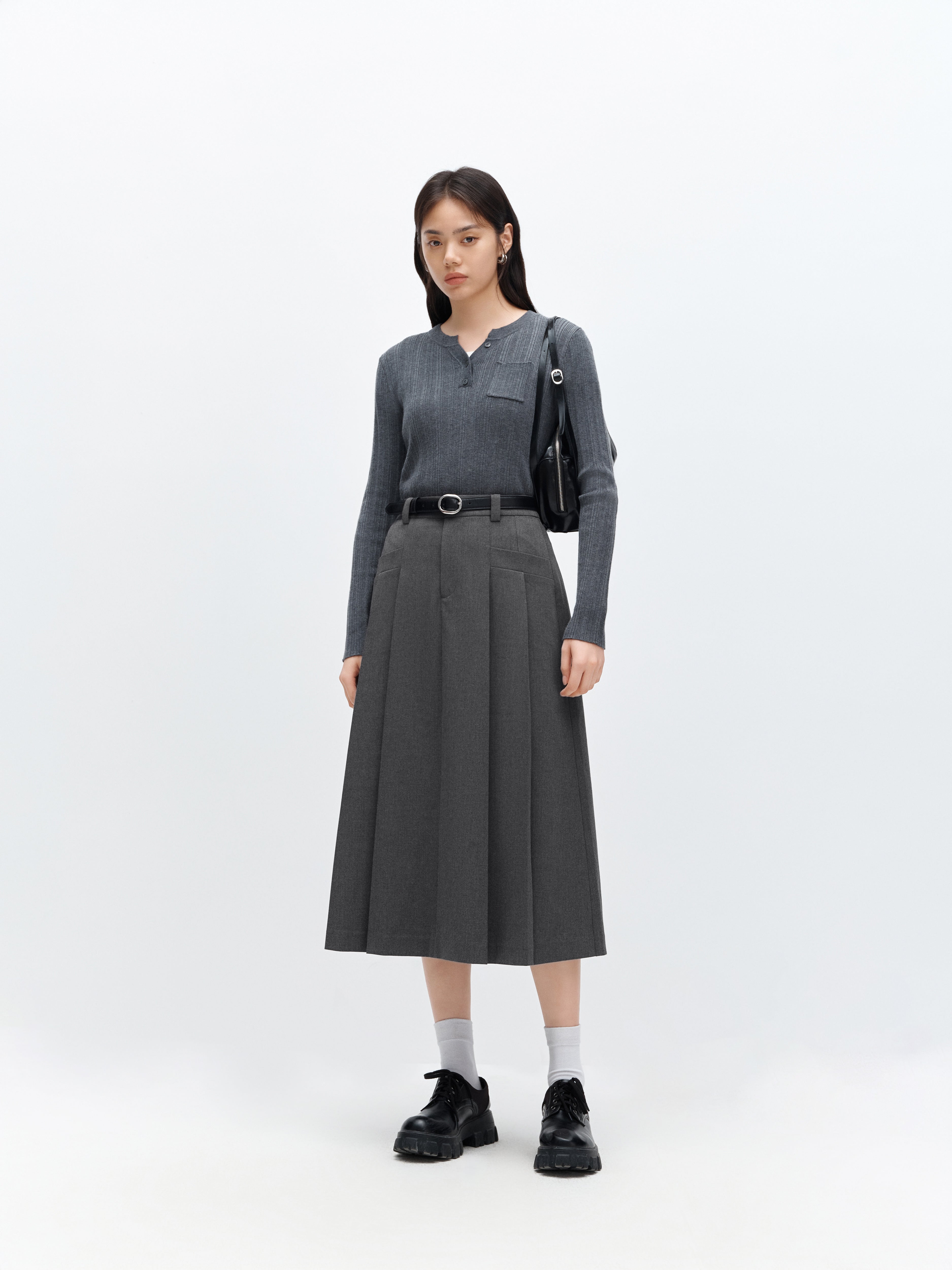 *US Final Sale*Women's Pleated A Line Midi Skirt