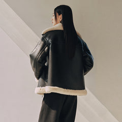 Women's PU Fleece Patchwork Jacket