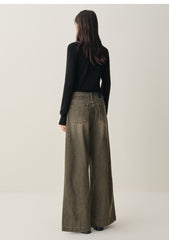 Women's Distressed Wide-Leg Jeans with Whiskering