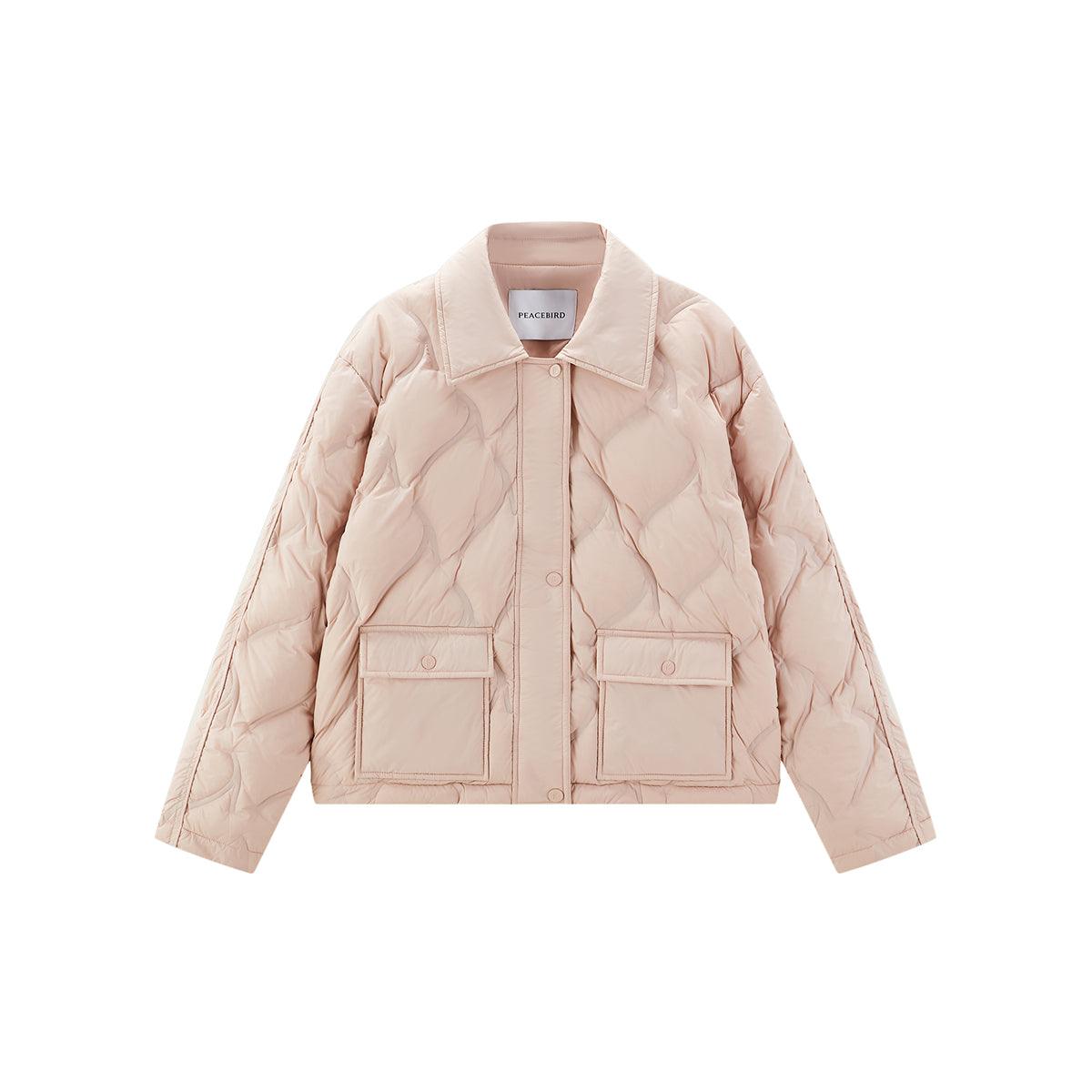 Women's Pink Argyle Embossing Puffer Jacket