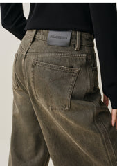 Women's Distressed Wide-Leg Jeans with Whiskering
