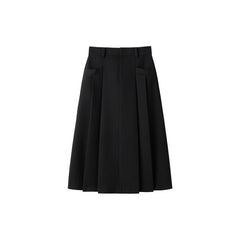 Women's Black Pleated A Line Midi Skirt