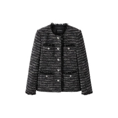 Women's Black Gray Raw Edge Tweed Jacket