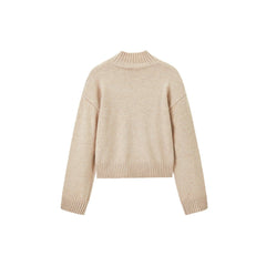 Women's Coffee Mock Neck Embroideried Pullover