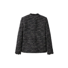 Women's Black Gray Raw Edge Tweed Jacket