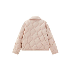 Women's Pink Argyle Embossing Puffer Jacket