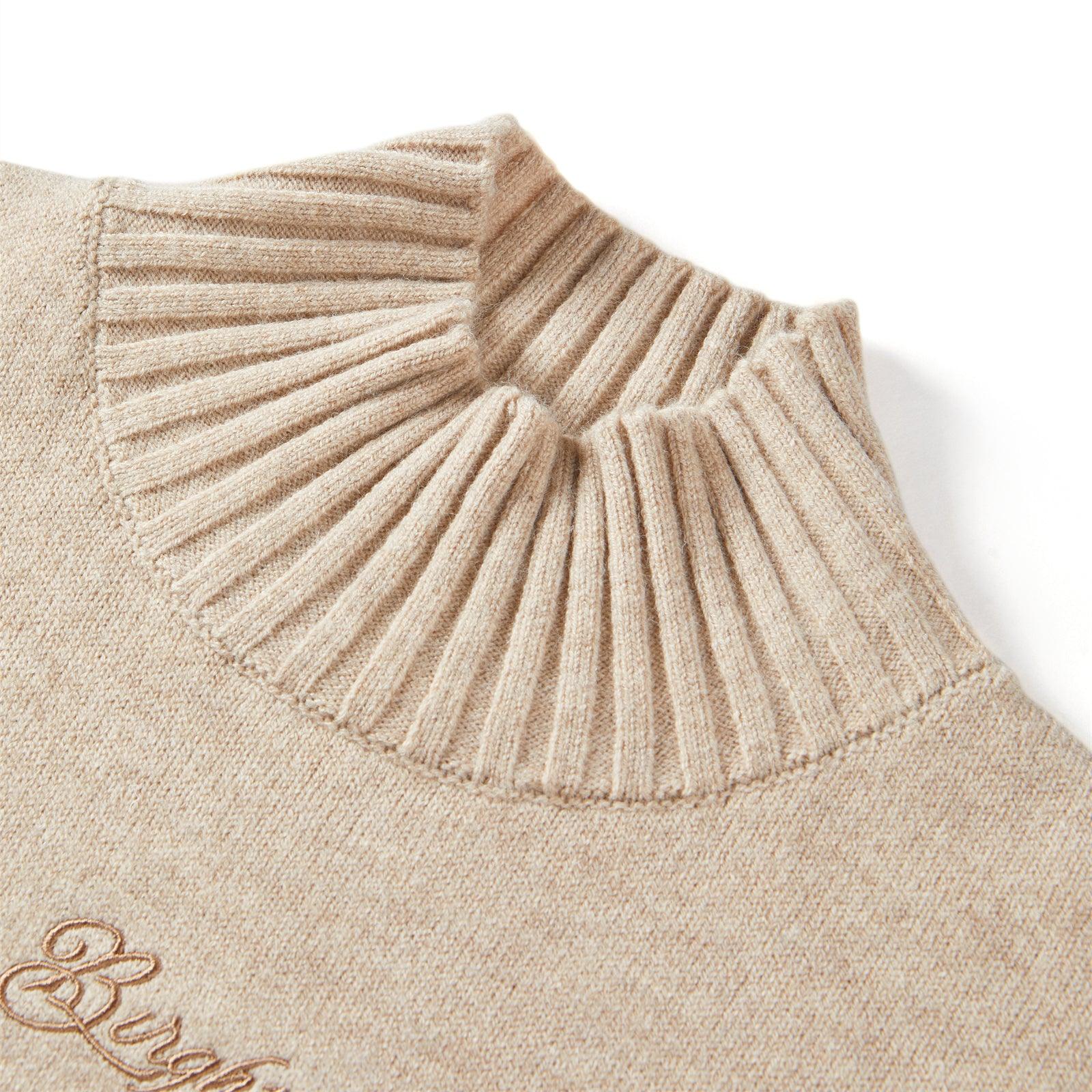 Women's Coffee Mock Neck Embroideried Pullover