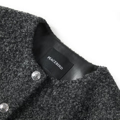 Women's Black Gray Raw Edge Tweed Jacket