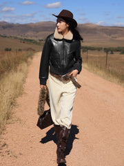 Women's Moto Cropped Padded Jacket with Detachable Fur Colla
