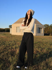Women's Casual Solid Thermal Curved-Leg Pants